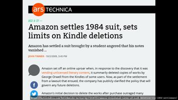 Capture de la page web https://arstechnica.com/information-technology/2009/10/amazon-stipulates-terms-of-book-deletion-via-1984-settlement/